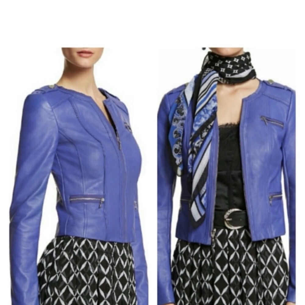 White House Black Market Vibrant Periwinkle Blue Real Leather Jacket XL